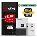 Gerador de Energia Solar Hibrido Luxpower Telhado Fibro Parafuso Madeira SGF 7,32KWP RONMA 610W LXP-LB-BR 5KW AC 127 BIFASICO DC48V BAT. LITIO 5,12kWh