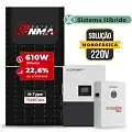 Gerador de Energia Solar Hibrido Luxpower Telhado Metálico Mini Trilho SGF 9,76KWP RONMA 610W LXP-LB-BR 5KW AC 220V MONO DC48V BAT. LITIO 5,12kWh
