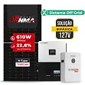 Gerador de Energia Solar Retrofit Luxpower Sem Estrutura SGF 1,22KWP RONMA 610W SNA-BR 5KW AC 127 BIFASICO DC48V BAT. LITIO 5,12kWh