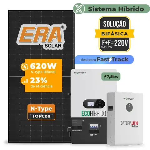 Gerador de Energia Solar Hibrido Luxpower com Bateria Laje Inclinação SGF 9,92KWP ERA BLACK 620W ECO HIBRIDO 7.5KW 220V DC48V BAT. LITIO 10,24kWh