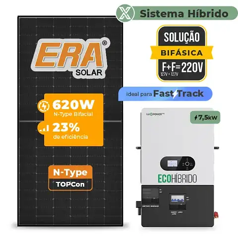 Gerador de Energia Solar Hibrido Luxpower sem Bateria Laje Inclinação SGF 11,16KWP ERA BLACK 620W ECO HIBRIDO 7.5KW 220V DC48V SEM BATERIA