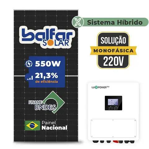 Gerador de Energia Solar Hibrido Luxpower sem Bateria Laje Inclinação SGF 7,7KWP FINAME 550W SNA 6KW MONO 220V DC48V SEM BATERIA