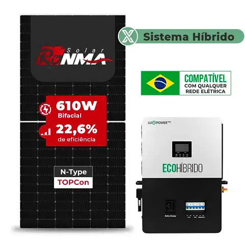 Gerador de Energia Solar Hibrido Luxpower Sem Estrutura SGF 7,32KWP RONMA 610W ECO HIBRIDO 5KW 220V DC48V SEM BATERIA