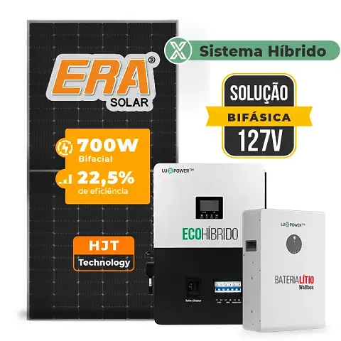 Gerador de Energia Solar Hibrido Luxpower Sem Estrutura SGF 8,4KWP ERA 700W SNA-BR 5KW-E AC 127 BIFASICO DC48V BAT. LITIO 5,12kWh