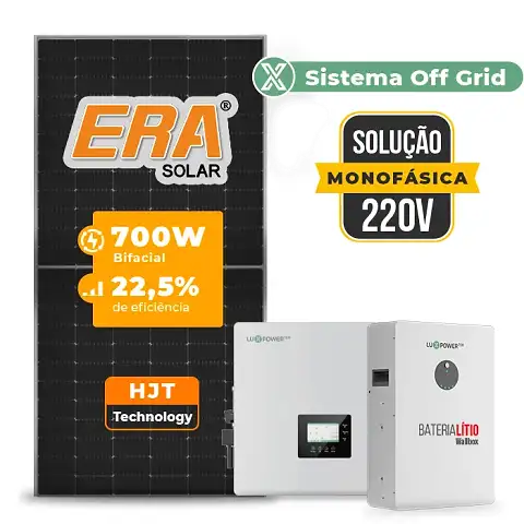 Gerador de Energia Solar Off Grid Interativo Luxpower Sem Estrutura SGF 16,8KWP ERA 700W GEN-LB-EU 10KW AC 220 MONO DC48V BAT. LITIO 15,36kWh