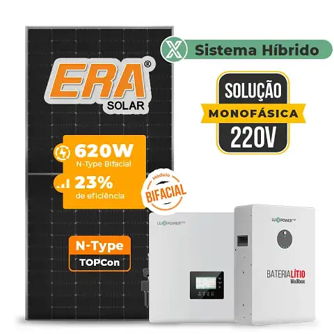 Gerador de Energia Solar Hibrido Luxpower Laje Inclinação SGF 14,88KWP ERA BIF 620W GEN-LB-EU 10KW AC 220 MONO DC48V BAT. LITIO 15,36kWh