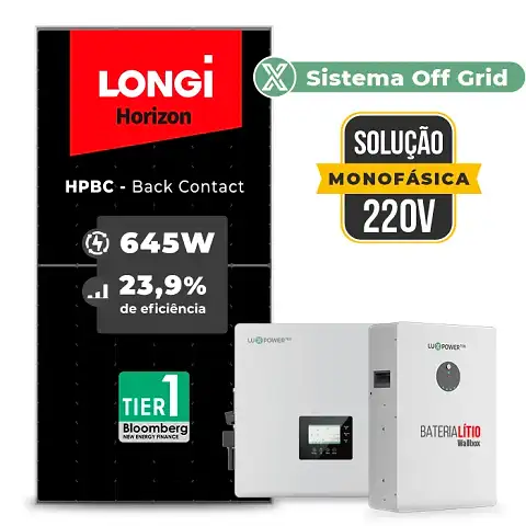 Gerador de Energia Solar Hibrido Luxpower Telhado Fibro Parafuso Metal SGF 15,48KWP LONGI 645W HPBC GEN-LB-EU 10KW AC 220 MONO DC48V
