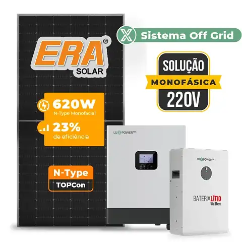 Gerador de Energia Solar Off Grid Interativo Luxpower Sem Estrutura SGF 9,92KWP ERA 620W GEN-LB-EU 5KW AC 220 MONO DC48V BAT. LITIO 5,12kWh