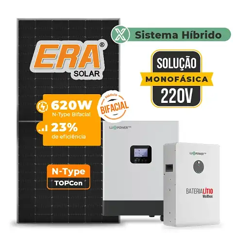 Gerador de Energia Solar Hibrido Luxpower Laje Inclinação SGF 9,92KWP ERA BIF 620W GEN-LB-EU 5KW AC 220 MONO DC48V BAT. LITIO 5,12kWh