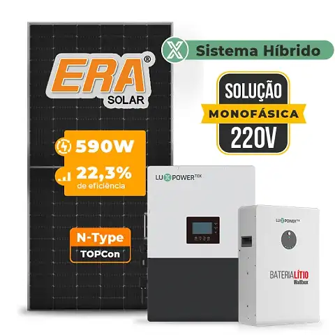 Gerador de Energia Solar Hibrido Luxpower Telhado Metálico Mini Trilho SGF 7,08KWP ERA 590W LXP-LB-BR 5KW AC 220V MONO DC48V BAT. LITIO 5,12kWh