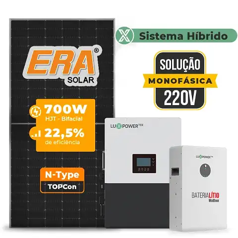 Gerador de Energia Solar Hibrido Luxpower Telhado Cerâmico Gancho SGF 8,4KWP ERA 700W LXP-LB-BR 5KW AC 220V MONO DC48V BAT. LITIO 5,12kWh