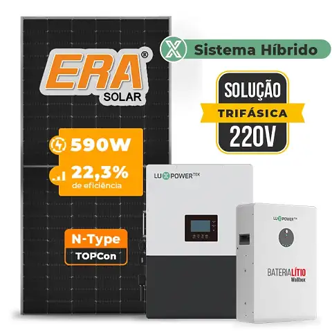 Gerador de Energia Solar Hibrido Luxpower Telhado Ondulada SGF 18,88KWP ERA 590W LXP-LB-BR 5KW AC TRIF. 220V DC48V BAT. LITIO 15,36kWh