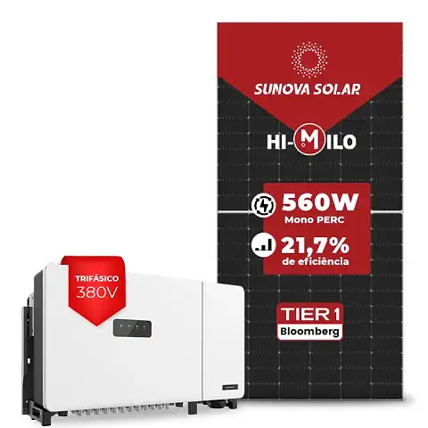 Gerador de Energia Solar On Grid Chint Power Laje Inclinação SGF 123,2KWP SUNOVA MONO 560W SCA 100KW 9MPPT TRIF 380V