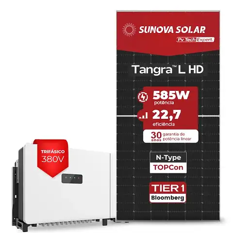 Gerador de Energia Solar On Grid Chint Power Solo Mesa 8 Painéis SGF 122,85KWP SUNOVA N-TYPE MONO 585W SCA 100KW 9MPPT TRIF 380V