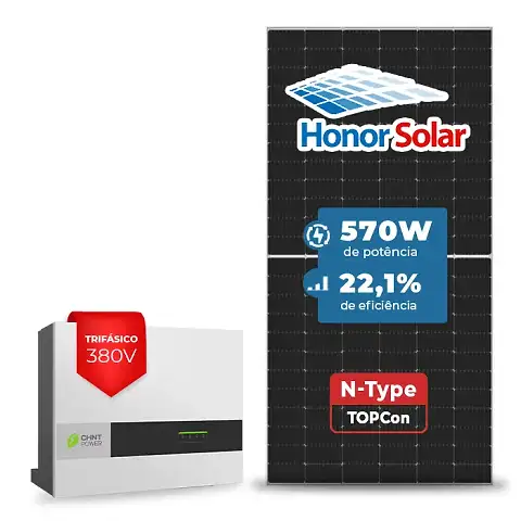 Gerador de Energia Solar On Grid Chint Power Sem Estrutura SGF 28,5KWP HONOR N-TYPE 570W SCA 25KW 2MPPT TRIF 380V
