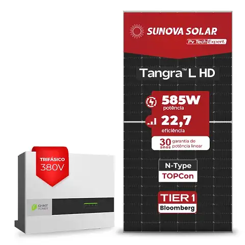 Gerador de Energia Solar On Grid Chint Power Telhado Ondulado SGF 23,4KWP SUNOVA N-TYPE MONO 585W SCA 20KW 2MPPT TRIF 380V