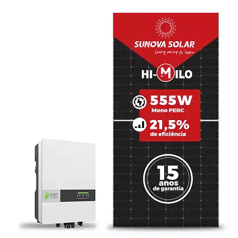 Gerador de Energia Solar On Grid Chint Power Sem Estrutura SGF 6,105KWP SUNOVA MONO 555W SCA 5KW 2MPPT MONO 220V