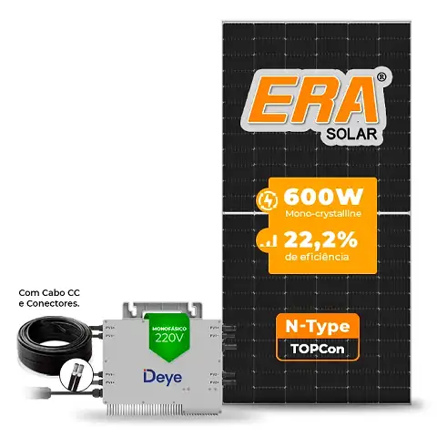 Gerador de Energia Solar Microinversor DEYE Telhado Fibro Parafuso Metal SGF 9,60KWP ERA N-TYPE MONO 600W SUN 2.25KW 4MPPT MONO 220V