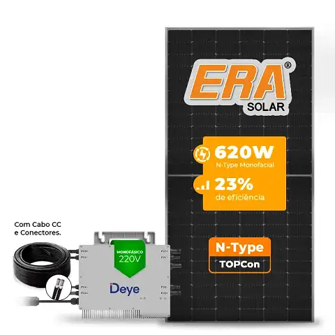 Gerador de Energia Solar Microinversor DEYE Sem Estrutura SGF 2,48KWP ERA N-TYPE MONO 620W SUN 2.25KW 4MPPT MONO 220V COM CABO 