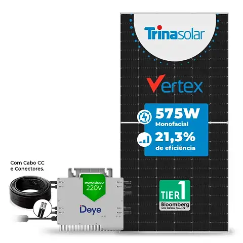 Gerador de Energia Solar Microinversor DEYE Sem Estrutura SGF 2,30KWP TRINA VERTEX 575W SUN 2.25KW 4MPPT MONO 220V COM CABO