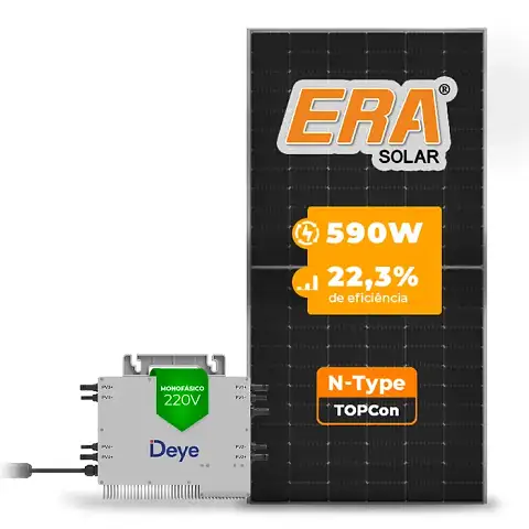 Gerador de Energia Solar Microinversor DEYE Sem Estrutura SGF 2,36KWP ERA N-TYPE MONO 590W SUN 2.25KW 4MPPT MONO 220V