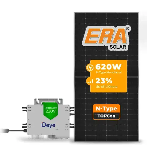 Gerador de Energia Solar Microinversor DEYE Sem Estrutura SGF 2,48KWP ERA N-TYPE MONO 620W SUN 2.25KW 4MPPT MONO 220V