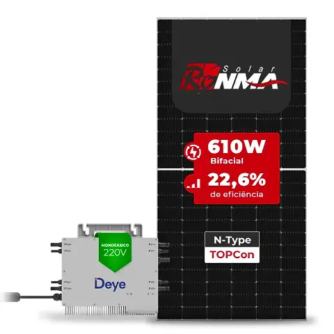 Gerador de Energia Solar Microinversor DEYE Sem Estrutura SGF 2,44KWP RONMA 610W BIFACIAL SUN 2.25KW 4MPPT MONO 220V