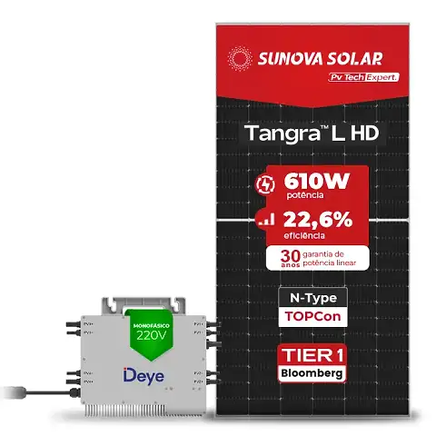 Gerador de Energia Solar Microinversor DEYE Sem Estrutura SGF 2,44KWP SUNOVA N-TYPE MONO 610W SUN 2.25KW 4MPPT MONO 220V