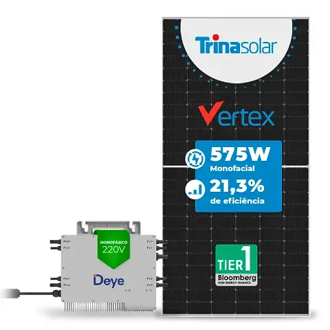 Gerador de Energia Solar Microinversor DEYE Telhado Ondulado SGF 2,30KWP TRINA VERTEX 575W SUN 2.25KW 4MPPT MONO 220V
