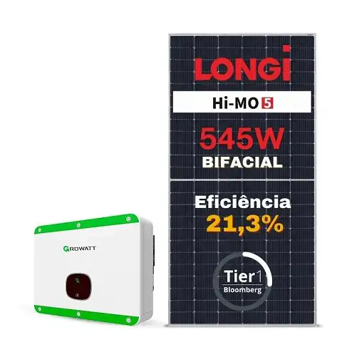 Gerador de Energia Solar Microinversor Growatt Sem Estrutura SGF 23,98KWP LONGI BIFACIAL 545W MID 20KW 4MPPT TRIF 220V