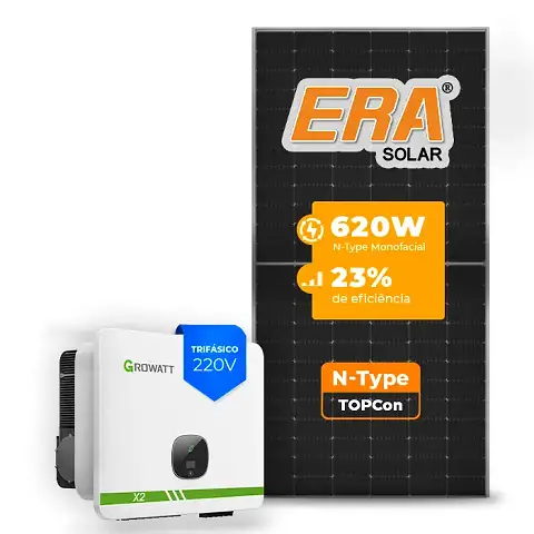 Gerador de Energia Solar On Grid Growatt Telhado Cerâmico Gancho SGF 37,20KWP ERA N-TYPE MONO 620W MID XL2 25KW 4MPPT TRIF 220V