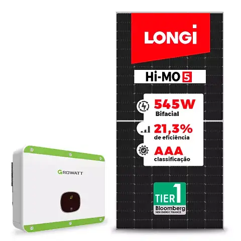 Gerador de Energia Solar Microinversor Growatt Telhado Cerâmico Gancho SGF 29,43KWP LONGI BIFACIAL 545W MID 25KW 2MPPT TRIF 380V
