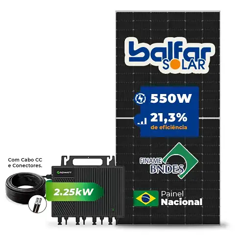 Gerador de Energia Solar Microinversor Growatt Telhado Cerâmico Gancho SGF 6,6KWP BALFAR FINAME 550W NEO 2.25KW 4MPPT MONO 220V COM CABO