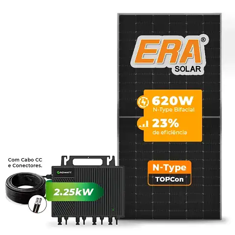 Gerador de Energia Solar Microinversor Growatt Sem Estrutura SGF 2,48KWP ERA N-TYPE MONO 620W NEO 2.25KW 4MPPT MONO 220V COM CABO