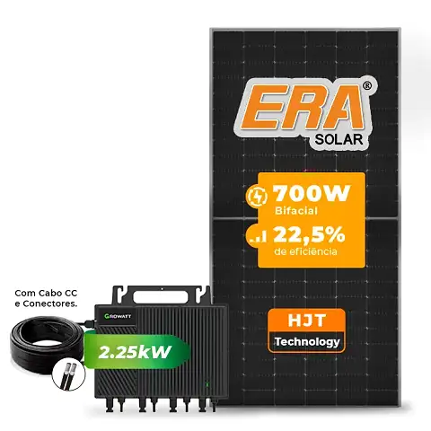 Gerador de Energia Solar Microinversor Growatt Telhado Metálico Mini Trilho SGF 8,4KWP ERA HJT BIFACIAL 700W NEO 2.25KW 4MPPT MONO 220V COM CABO