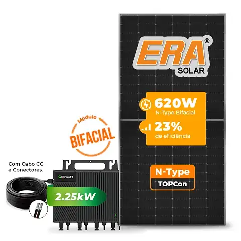 Gerador de Energia Solar Microinversor Growatt Sem Estrutura SGF 4,96KWP ERA BIFACIAL 620W NEO 2.25KW 4MPPT MONO 220V COM CABO