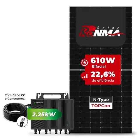 Gerador de Energia Solar Microinversor Growatt Sem Estrutura SGF 2,44KWP RONMA 610W BIFACIAL NEO 2.25KW 4MPPT MONO 220V COM CABO
