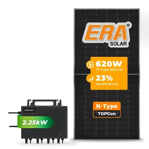 Gerador de Energia Solar Microinversor Growatt Sem Estrutura SGF 2,48KWP ERA N-TYPE MONO 620W NEO 2.25KW 4MPPT MONO 220V