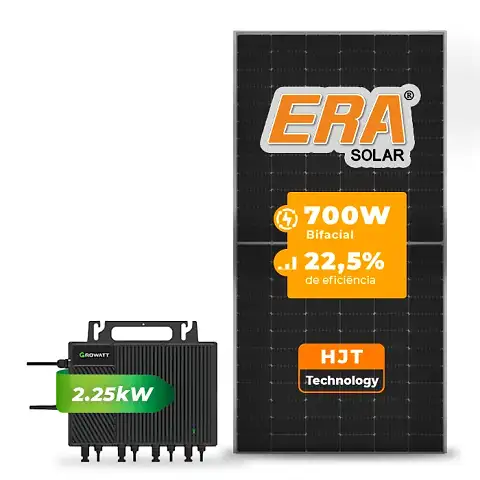Gerador de Energia Solar Microinversor Growatt Telhado Metálico Mini Trilho SGF 2,80KWP ERA HJT BIFACIAL 700W NEO 2.25KW 4MPPT MONO 220V