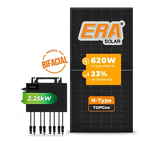 Gerador de Energia Solar Microinversor Growatt Telhado Metálico Mini Trilho SGF 4,96KWP ERA BLACK FRAME 620W NEO 2.25KW 4MPPT MONO 220V