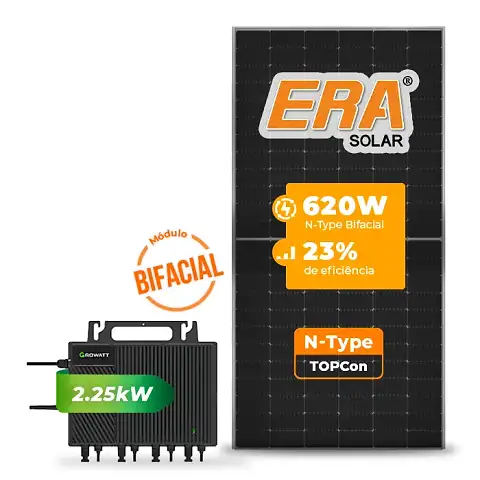 Gerador de Energia Solar Microinversor Growatt Sem Estrutura SGF 4,96KWP ERA BIFACIAL 620W NEO 2.25KW 4MPPT MONO 220V