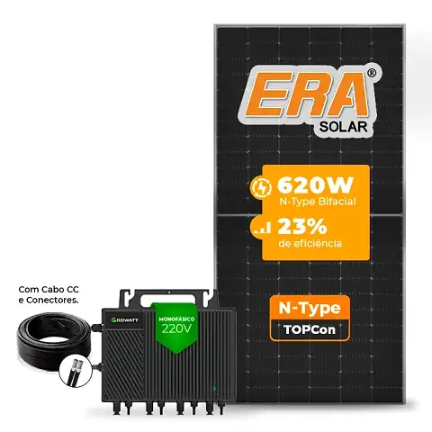 Gerador de Energia Solar Microinversor Growatt Sem Estrutura SGF 2,48KWP ERA N-TYPE MONO 620W NEO 2KW 4MPPT MONO 220V COM CABO
