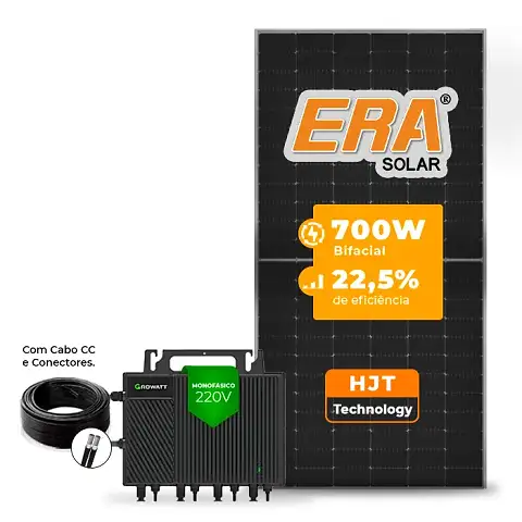 Gerador de Energia Solar Microinversor Growatt Telhado Metálico Mini Trilho SGF 5,6KWP ERA HJT BIFACIAL 700W NEO 2KW 4MPPT MONO 220V COM CABO