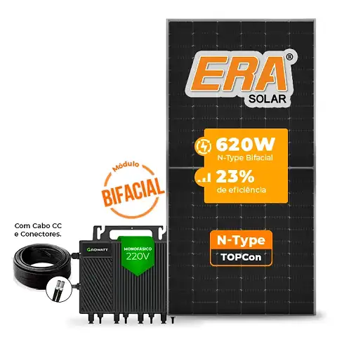 Gerador de Energia Solar Microinversor Growatt Sem Estrutura SGF 2,48KWP ERA BIFACIAL 620W NEO 2KW 4MPPT MONO 220V COM CABO