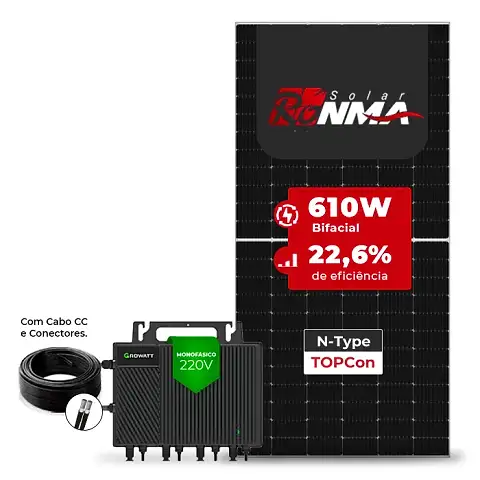 Gerador de Energia Solar Microinversor Growatt Sem Estrutura SGF 2,44KWP RONMA 610W BIFACIAL NEO 2KW 4MPPT MONO 220V COM CABO