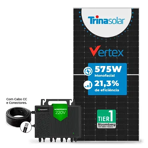 Gerador de Energia Solar Microinversor Growatt Telhado Cerâmico Gancho SGF 18,4KWP TRINA VERTEX 575W NEO 2KW 4MPPT MONO 220V COM CABO