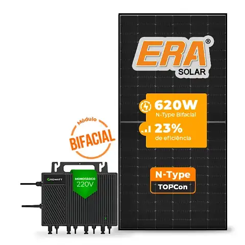 Gerador de Energia Solar Microinversor Growatt Sem Estrutura SGF 12,40KWP ERA BLACK FRAME 620W NEO 2KW 4MPPT MONO 220V