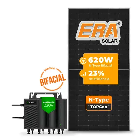 Gerador de Energia Solar Microinversor Growatt Sem Estrutura SGF 2,48KWP ERA BIFACIAL 620W NEO 2KW 4MPPT MONO 220V