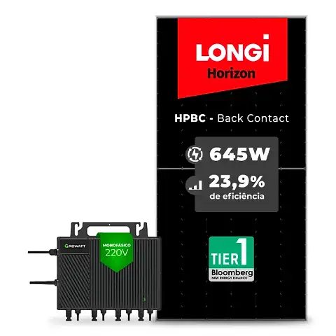 Gerador de Energia Solar Microinversor Growatt Sem Estrutura SGF 2,58KWP LONGI 645W HPBC NEO 2KW 4MPPT MONO 220V