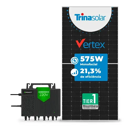 Gerador de Energia Solar Microinversor Growatt Telhado Cerâmico Gancho SGF 2,3KWP TRINA VERTEX 575W NEO 2KW 4MPPT MONO 220V